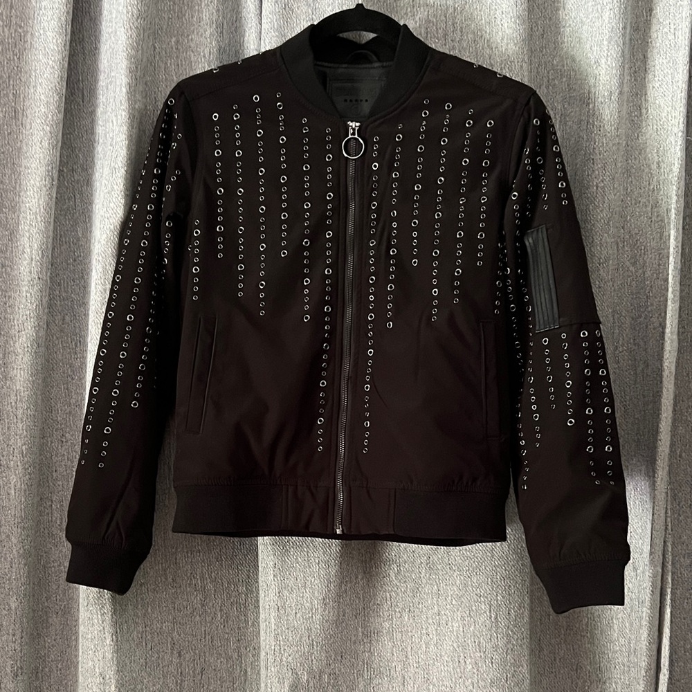 Blank NYC Black BomberJacket with Eyelet Detail